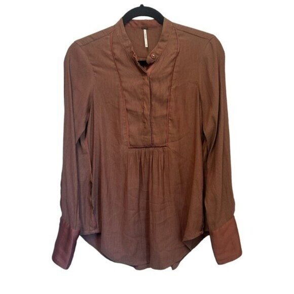 Free People XS Pebble Crepe Free Bird Top Terra Cotta Flowy Tunic Oversized - Picture 1 of 10